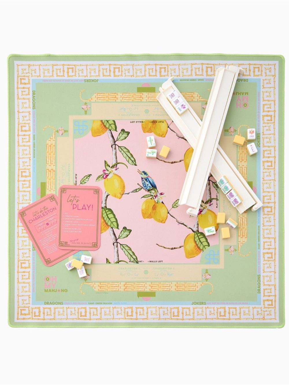 Oh My Mahjong Set Citrus Songbird Mat, Limoncello Mahjong Tiles
